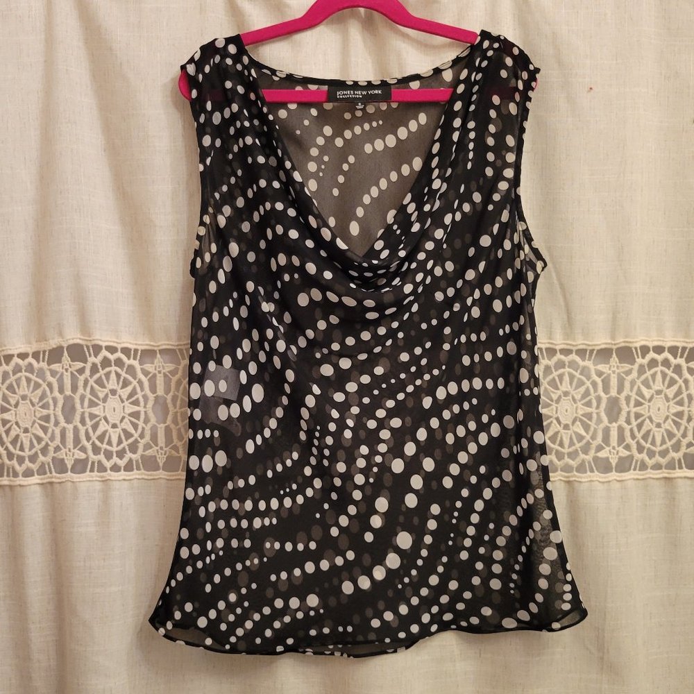 Jones NY sheer polka dot cow-neck blouse